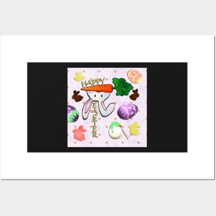 Happy Easter Bunny Cute Spring Eggs Easter Posters and Art